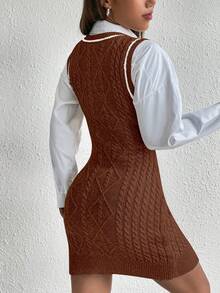 SHEIN Qutie Women's Twisted Knit Sleeveless Sweater Dress - Rust Brown - View 2