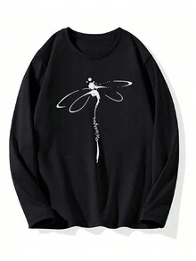 Women's Dragonfly Printed Long Sleeve T-Shirt - Black - View 3