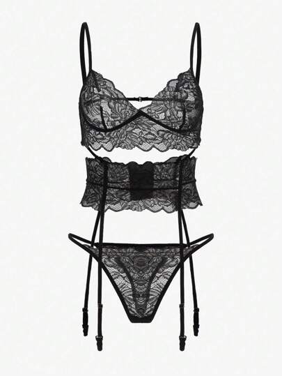 Seduluxe 3pack Bloemen Kanten Garter Lingerie Set view 8