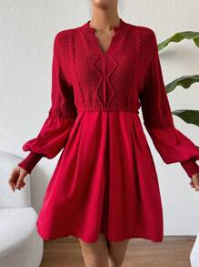 SHEIN Clasi Women's Long Sweater With Notched Collar And Drawstring Waist Knit Pullover Fall Winter - Red - View 6