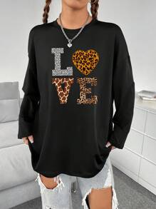 SHEIN EZwear 女士印花長袖t恤 - 黑色 - 查看 4