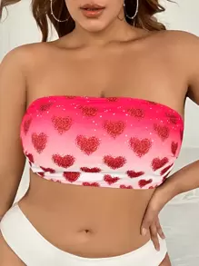 SHEIN Swim Curve Plus Size Women's Heart Print Bandeau Bikini Top Valentine - Multicolor - View 1