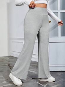 SHEIN EZwear Women's Plus Size High Waisted Flared Sweatpants - Light Grey - View 4