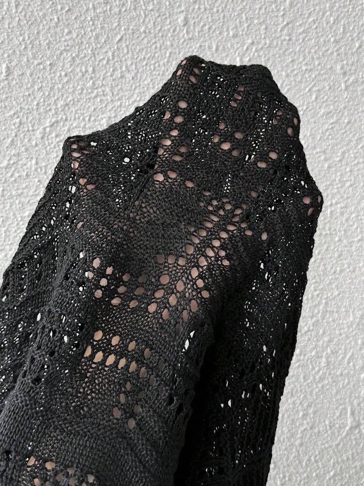 Women's V-Neck Bell Sleeve Hollow Out Knit Pullover Fall Winter Sweater