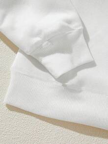 青少年女孩字母圖案加絨內裏運動衫 - 白色 - 查看 3