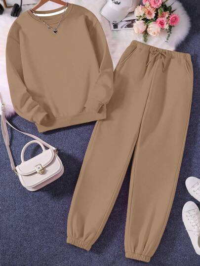 INAWLY Women's Solid Color Thermal Lined Casual Set Fall Cloth For Women