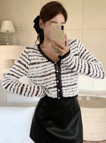 DAZY Women's Striped Fluffy Cardigan