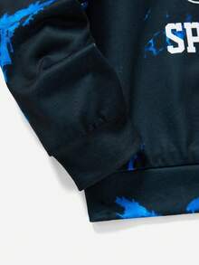 SHEIN Áo nỉ in chữ nhuộm tie-dye cho bé trai tuổi teen - màu đen - Xem 4