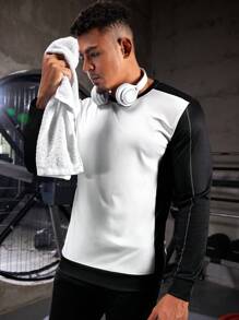 Gym Rark 男友风男士拼色圆领长袖运动卫衣 男友风男士卫衣 - 黑與白 - 查看 3