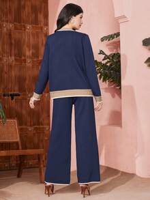 Mulvari 女士色塊毛衣帶裝飾邊緣（2件裝） - 寶藍色 - 查看 2