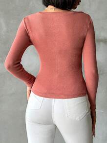 EURMUSE Solid V Neck Tee - Dusty Pink - View 2
