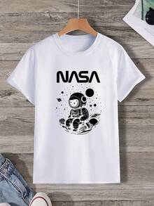 Manfinity Homme 男式太空人字母印花 T 卹