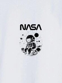 Manfinity Homme 男式太空人字母印花 T 卹