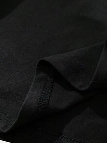 ROMWE MEN Academia 男士對比領刺繡圖案印花t卹 - 黑色 - 查看 4