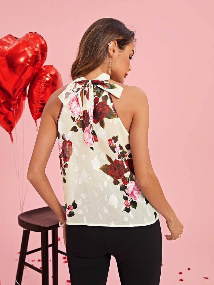 Women's Floral Print Halter Neck Tank Top