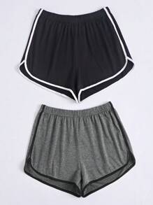 Women's Plus Size Colorblock Elastic Waist Pajama Sleepwear Bottoms Sleep Shorts With Contrast Piping
