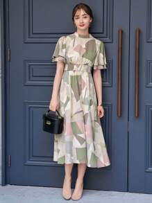 DAZY Geo Print Butterfly Sleeve Dress Sundress - Multicolor - View 8