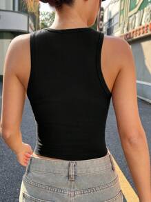 SHEIN EZwear Casual California Scenery Printed Crop Top Slim Fit Sleeveless Tank Top For Women Summer Back To School - Black - View 2