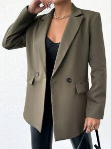 EURMUSE Blazer De Manga Larga Con Cuello De Solapa Para Mujeres - Verde - Ver 3