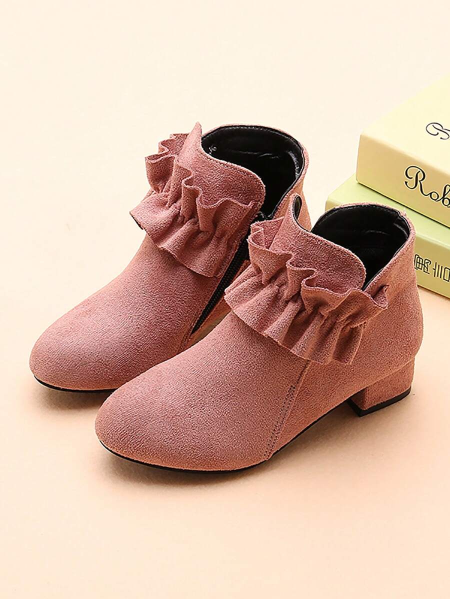 兒童靴女童冬季新款公主靴韓版低短筒靴,加厚毛絨里,小高跟 - 粉色 - 查看 1