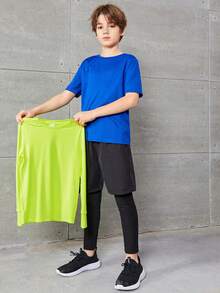 SHEIN 中學男孩健身3件套休閒t恤、2合1長褲和運動套裝 - 彩色 - 查看 6