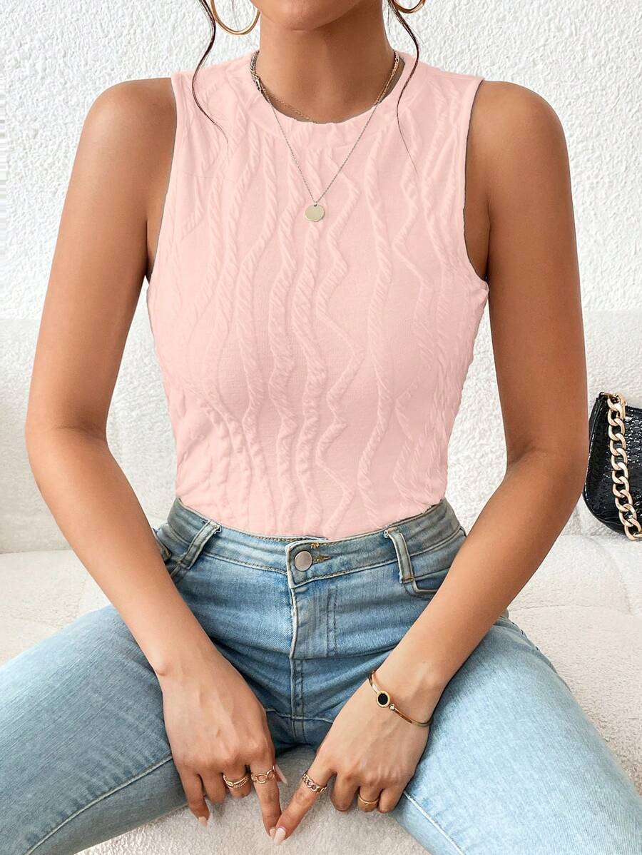 SHEIN Essnce Của phụ nữ Vòng cổ Áo ba lỗ - Hồng - Xem 1