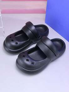 Eva 高彈軟瑪莉珍兒童鏤空鞋 - 黑色 - 查看 1