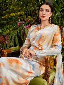 Divindia Vestido De Manga Larga Con Estilo De Tie-dye Para Mujer