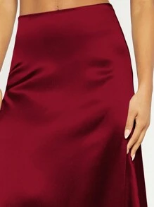 SHEIN Privé Falda Larga De Satén Para Mujer - Burdeos - Ver 5