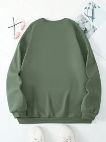 SHEIN EZwear Women's Animal Printed Round Neck Sweatshirt - Army Green - View 2