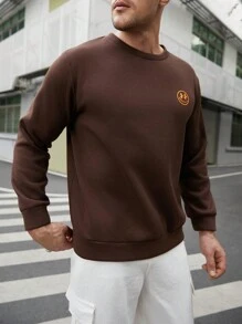 GENTILAND Men's Plus Size Knitted Leisure Round Neck Sweatshirt With Slogan & Print - Coffee Brown - View 2