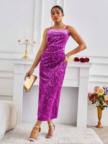 GENKIRA Vestido Sin Mangas De Terciopelo Jacquard Floral - Rosa Fucsia - Ver 5