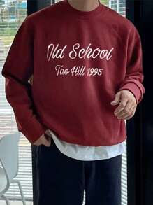 DAZY Men'S Letter Embroidered Long Sleeve Sweatshirt,Fall Clothes - Red - View 3