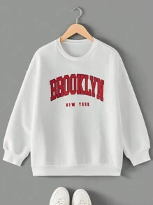 RueChic Teen Girl Letter Graphic Drop Shoulder Sweatshirt - White - View 1