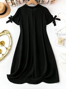 SHEIN LUNE Kích thước lớn Áo sơ mi Vòng cổ Và Buộc at Tay áo Cổ tay áo Đầm - màu đen - Xem 2