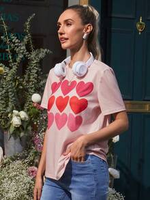 SHEIN LUNE Tim In Áo thun - Hồng - Xem 6