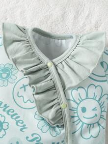 Trẻ sơ sinh Em bé Cô gái 5 cái/bộ Tươi Màu xanh lá Tay áo dài Có chân Romper Ngắn tay Romper Với Găng tay , Mũ Và Bowknot , Nhà  Mặc - màu xanh lá - Xem 4