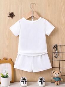 Infant Heart Print Short Sleeve T-Shirt And Shorts Set