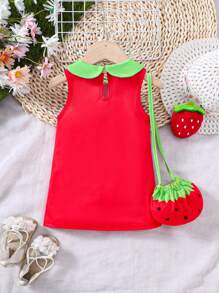 Baby Girl Watermelon Shaped Sleeveless Dress - Red - View 2