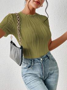 SHEIN Frenchy Body de mujer de color liso, cuello redondo, con bordado calado y manga corta, moda, ropa de vuelta al colegio, estilo vintage, ropa de otoño, ropa para el 4 de julio, atuendos para maestras