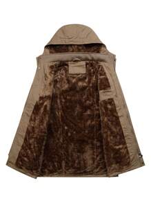 男士冬季外套,休閒風格貨物夾克,厚款多個口袋,可拆卸帽子帶拉鍊外套,防風保暖 - 卡其色 - 查看 7