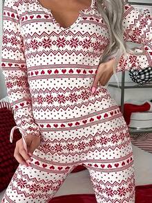 SHEIN LUNE Của phụ nữ Hình học Tim In Romper Với Đường viền cổ có rãnh - Nhiều màu - Xem 4