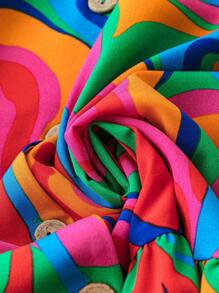 Vestido de verano con estampado de mármol y volante en el borde, talla grande - Multicolor - Ver 5