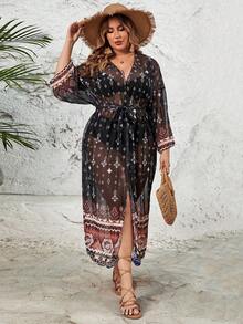 Swim Vcay 大尺碼女式幾何圖案透視與服音樂節 - 彩色 - 查看 5