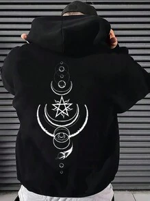 男士帶星星印花的連帽毛絨衫 - 黑色 - 查看 1