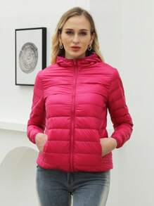ZIAI Women Lightweight Short Hooded Down Jacket - Hot Pink - View 1