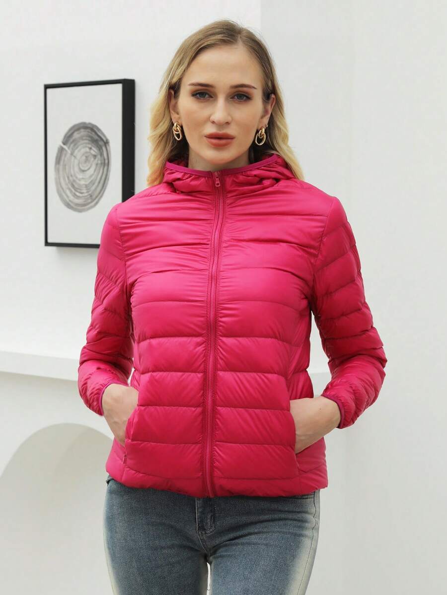 ZIAI Women Lightweight Short Hooded Down Jacket - Hot Pink - View 1