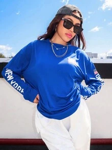 SHEIN EZwear Usa Flag & Letter Printed T-Shirt - Royal Blue - View 6