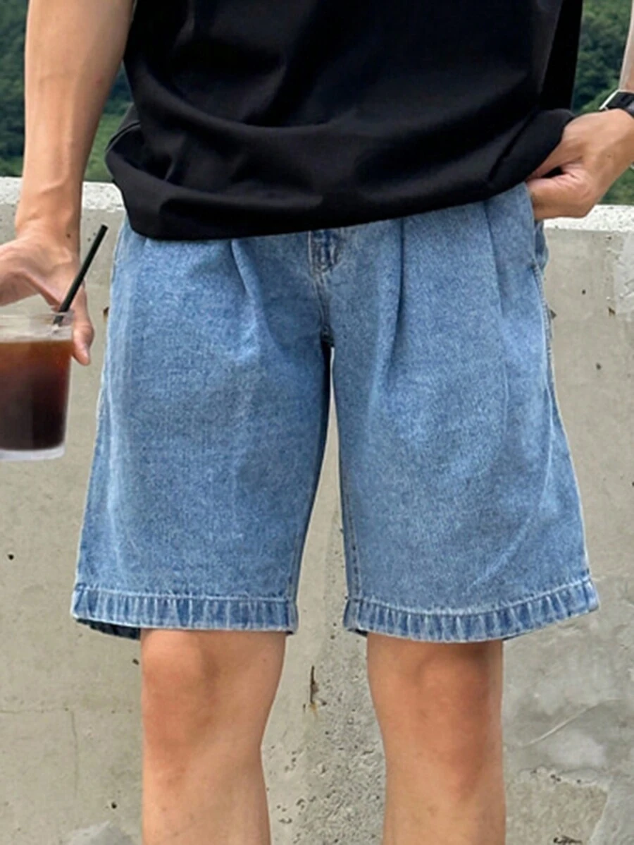 DAZY Men'S Solid Color Denim Shorts With Slant Pockets - Light Wash - View 1