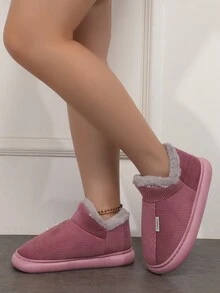 Women's Thick Eva Bottom Round Toe Grey Indoor/Outdoor Warm Plush Slippers With Lining - Pink - View 4